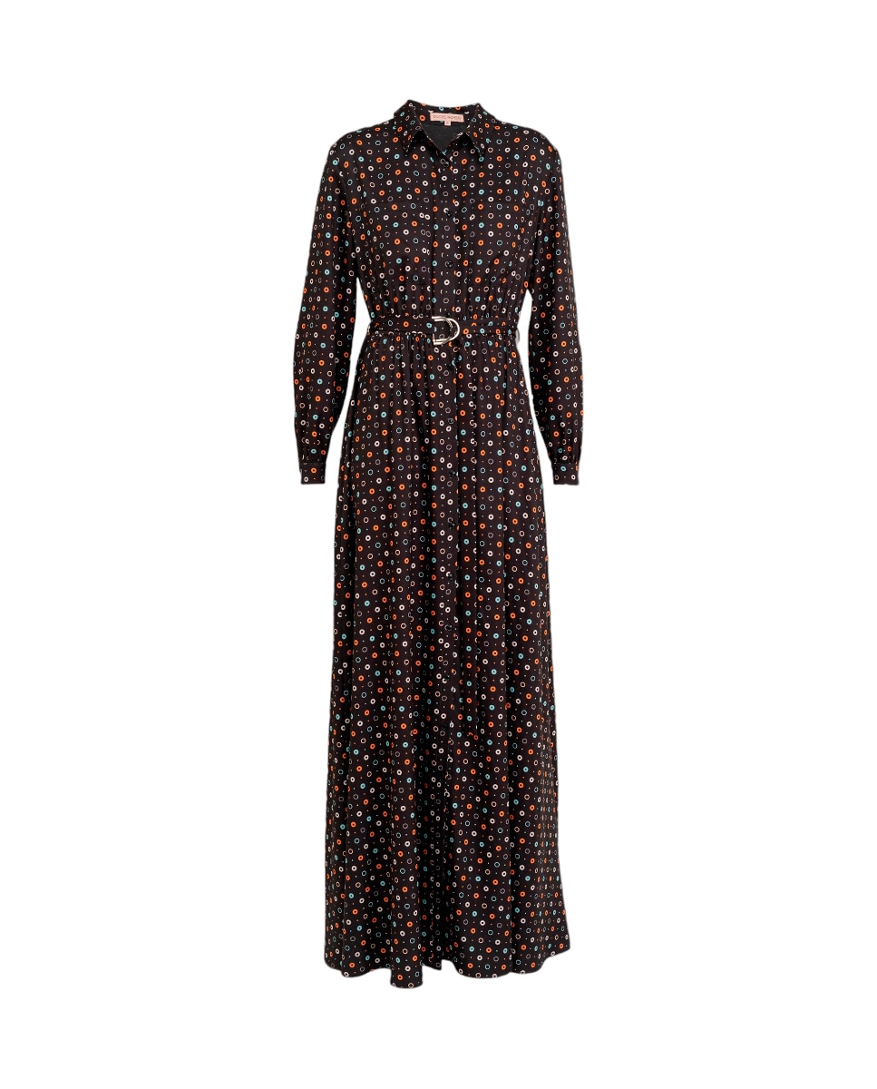 Imagen 0 de Vestido Camisero Largo Estampado Círculos