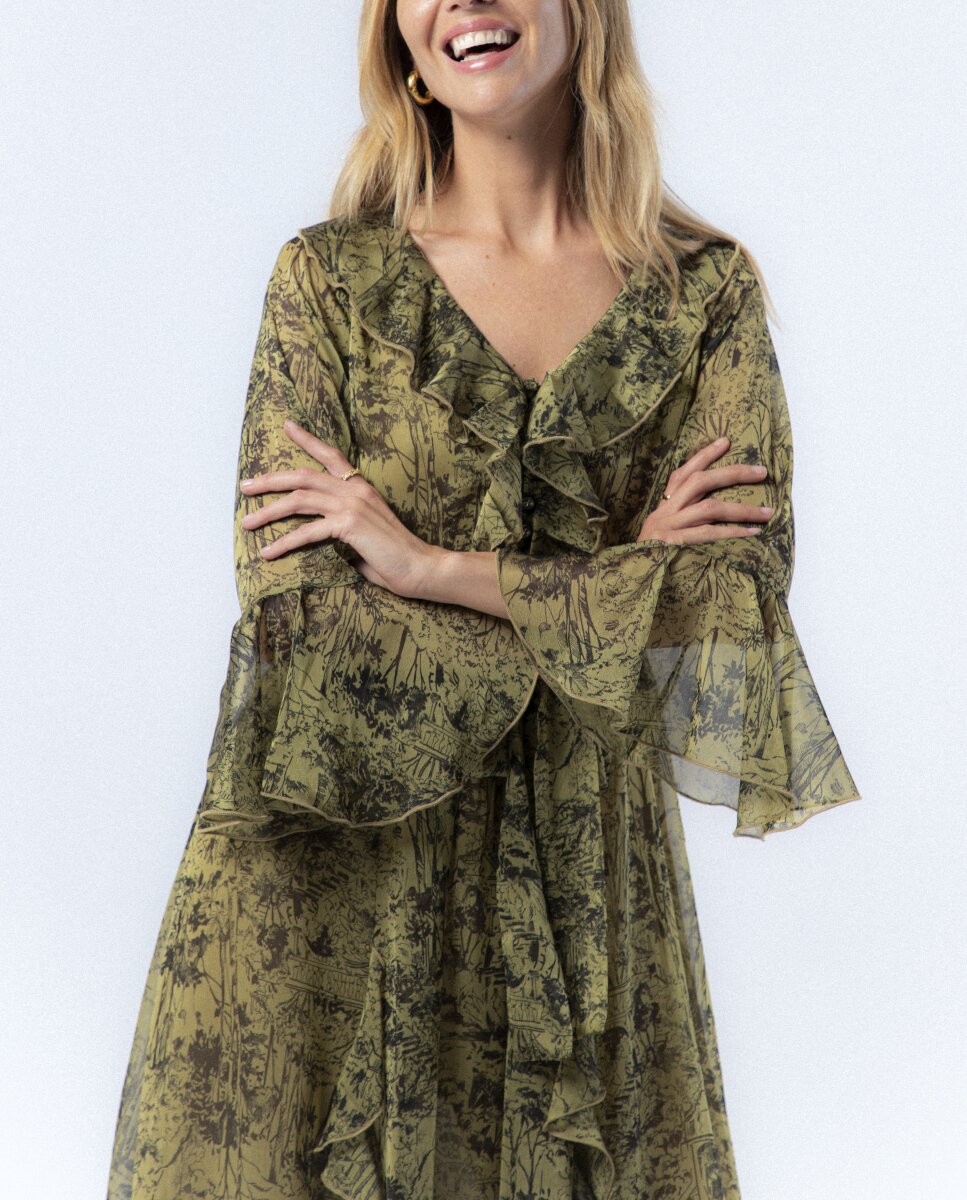 Imagen 0 de Vestido Malena Largo Estampado Verde