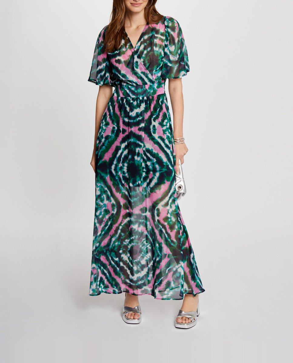 Imagen 0 de Vestido largo estampado con escote cruzado
