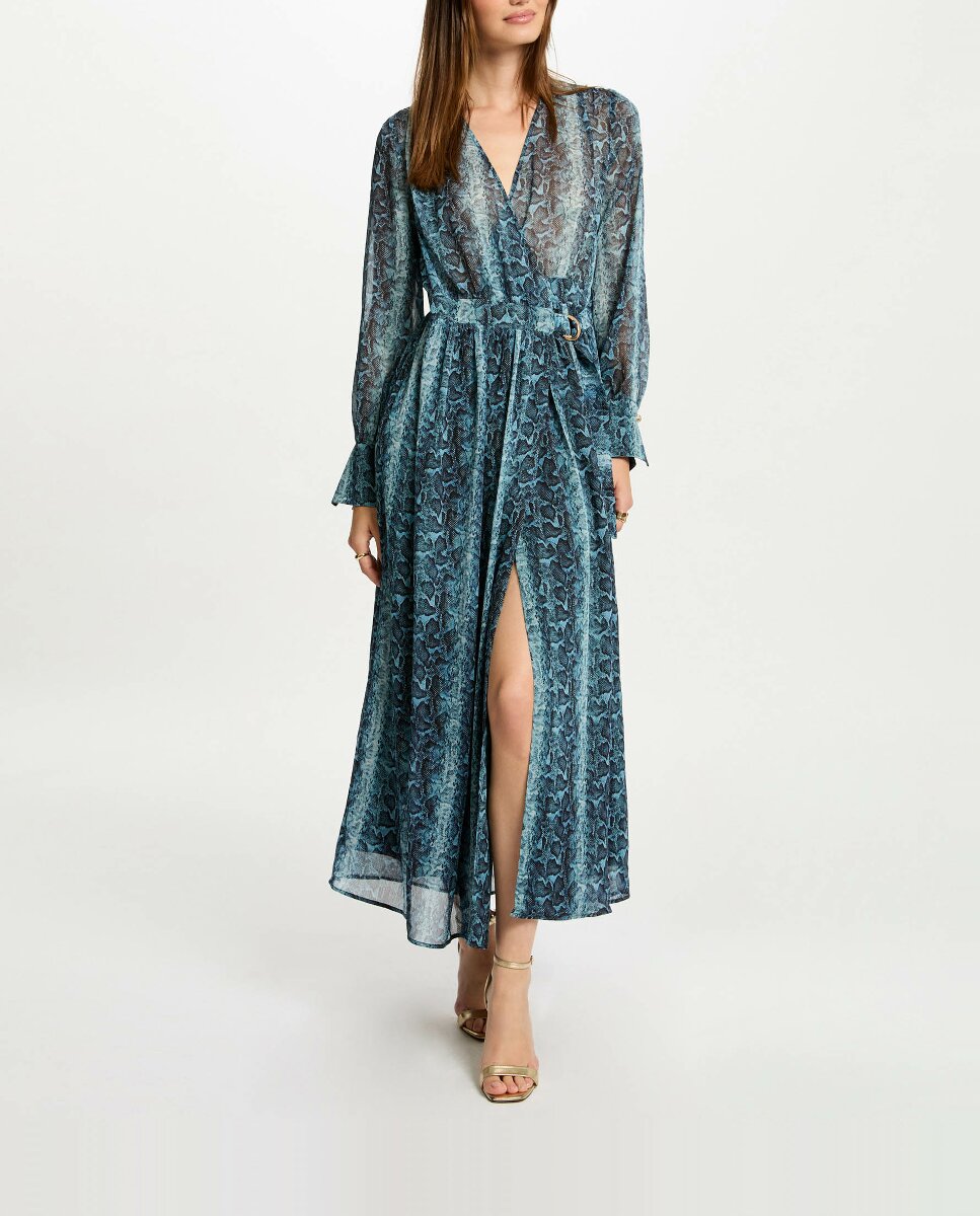 Imagen 0 de Vestido largo cruzado animal print
