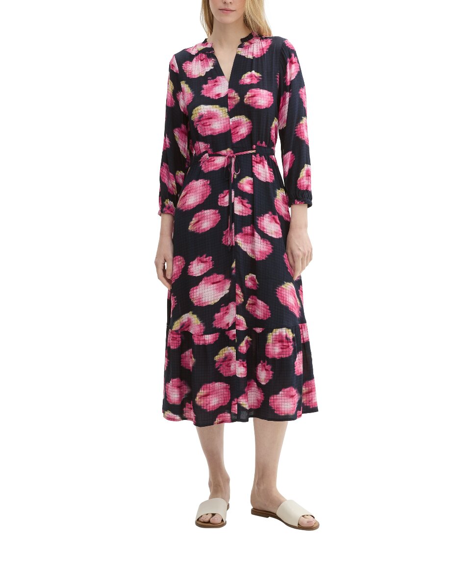 Imagen 0 de Vestido midi de mangas largas y cordón de ajuste en la cintura