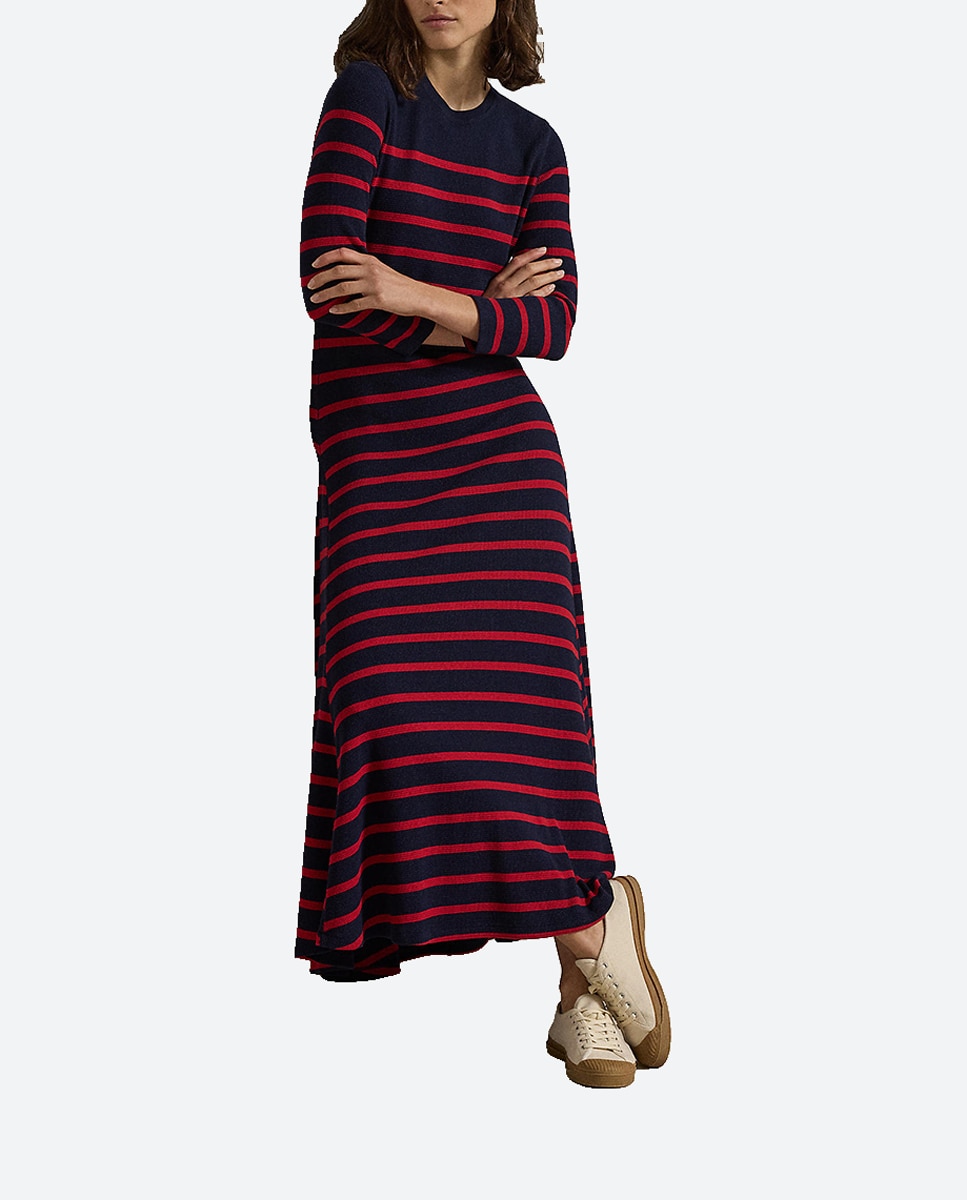 Imagen 0 de Vestido largo de manga larga con rayas