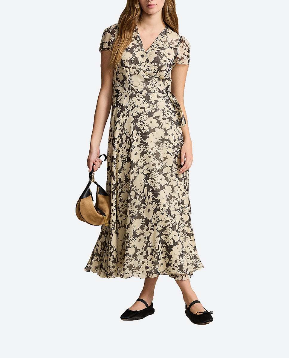 Imagen 0 de Vestido largo de manga corta con flores
