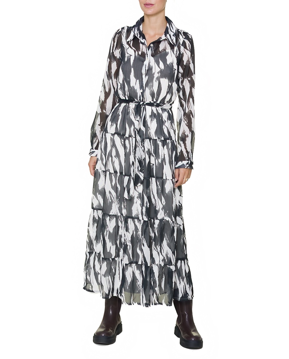 Imagen 0 de Vestido camisero print Blanco y negro