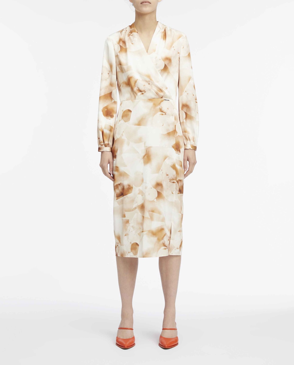 Vestido con estampado abstracto satinado de manga larga — oferta en Primeriti