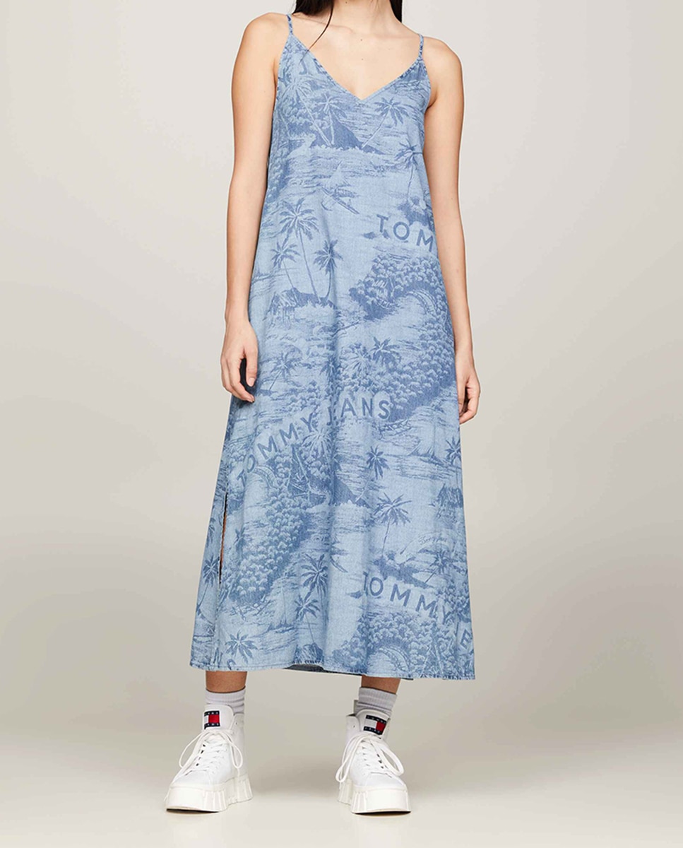 Imagen 0 de Vestido largo de tirantes en tejido chambray