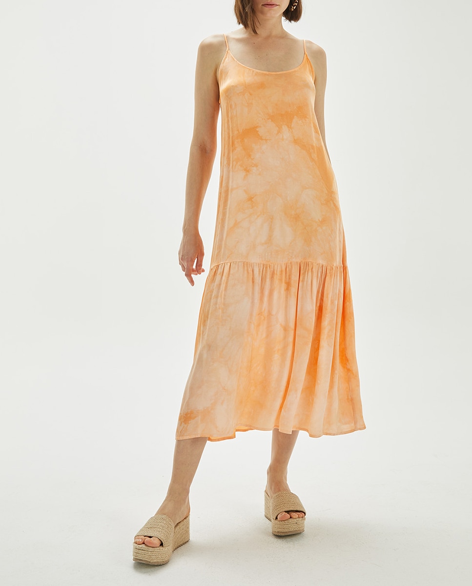 Imagen 0 de Vestido midi tie dye tejido fluido satinado de mujer