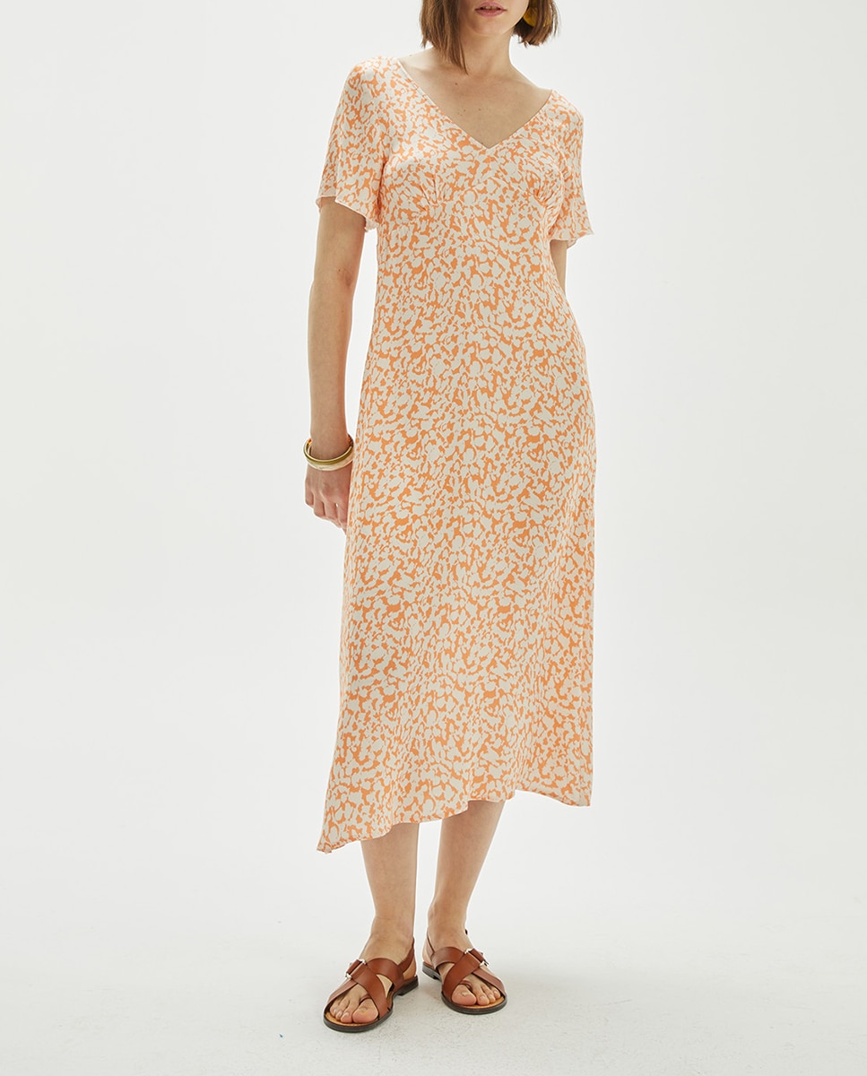 Vestido midi estampado bicolor con lazada en espalda de mujer — oferta en Primeriti