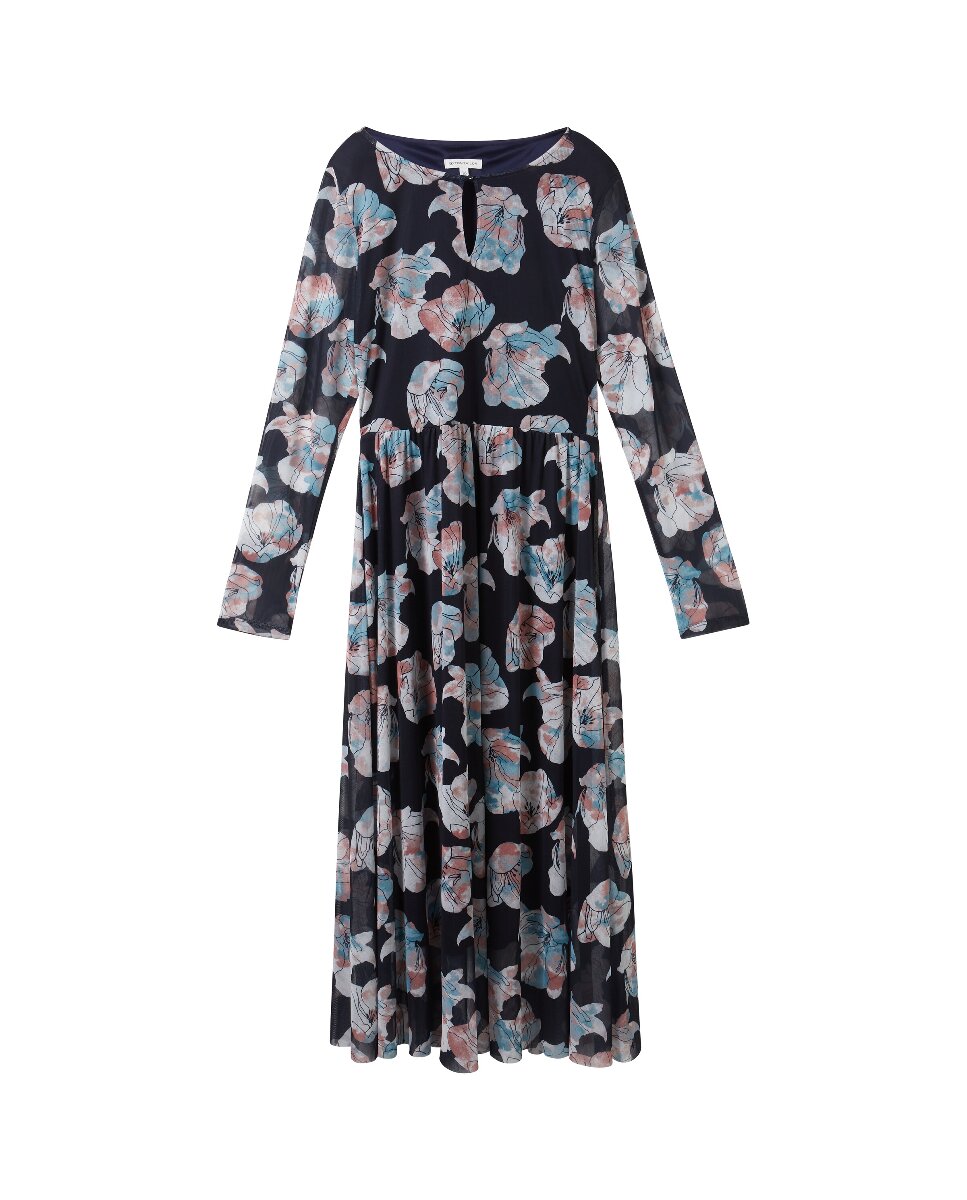 Imagen 0 de Vestido largo con estampado con cintura fruncida