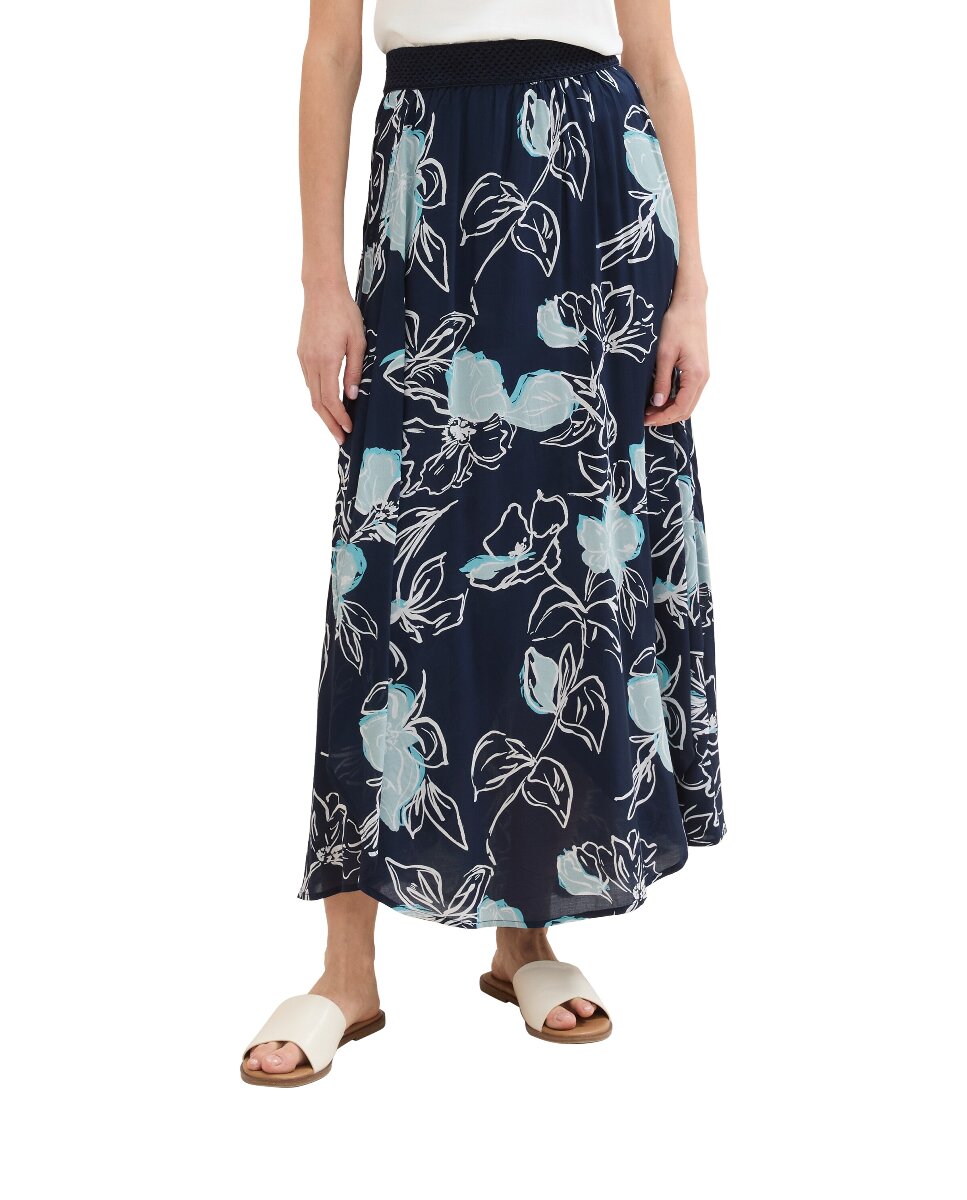 Imagen 0 de Vestido largo con cintura elástica y estampado abstracto
