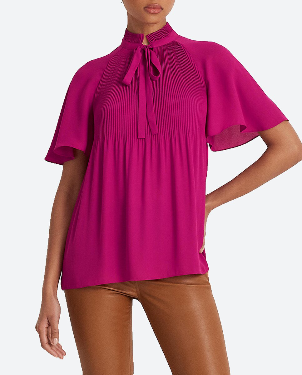 Imagen 0 de Blusa de mujer de manga corta con lazo en el cuello