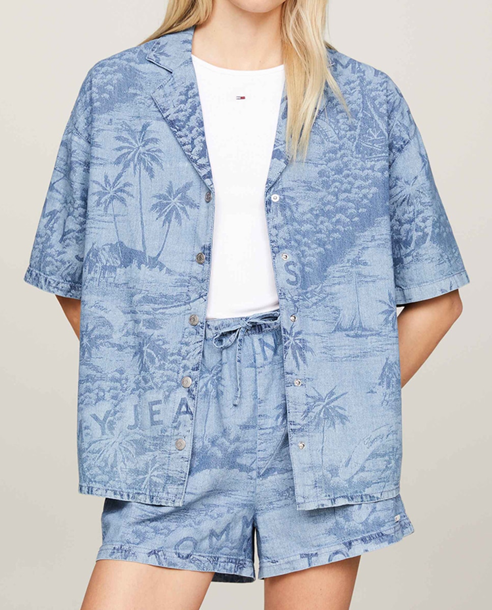 Imagen 0 de Camisa de mujer de manga corta en tejido chambray