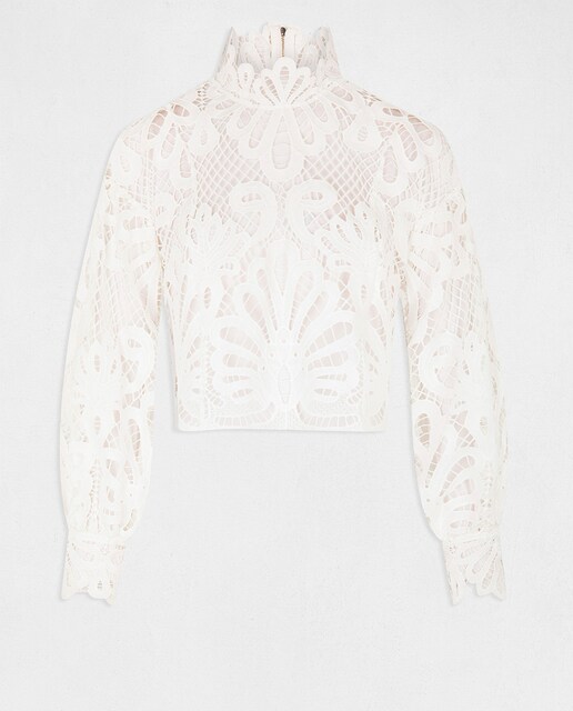 Blusa manga larga con encaje de mujer.