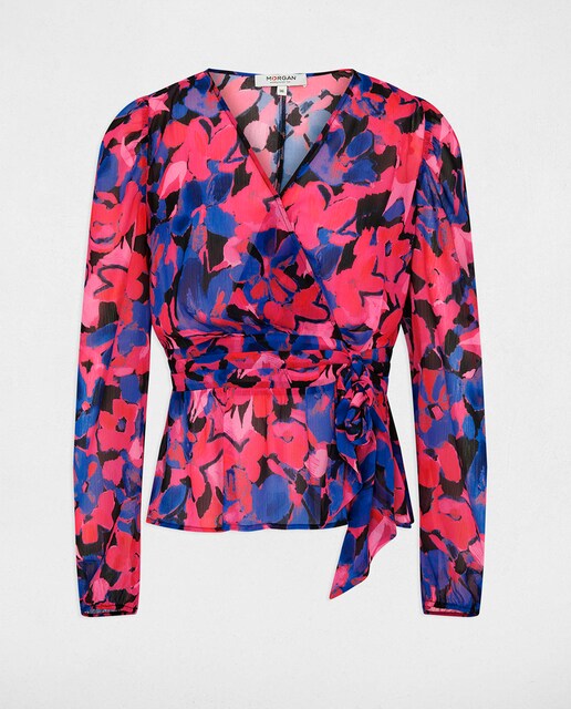 Top cruzado estampado floral de mujer.