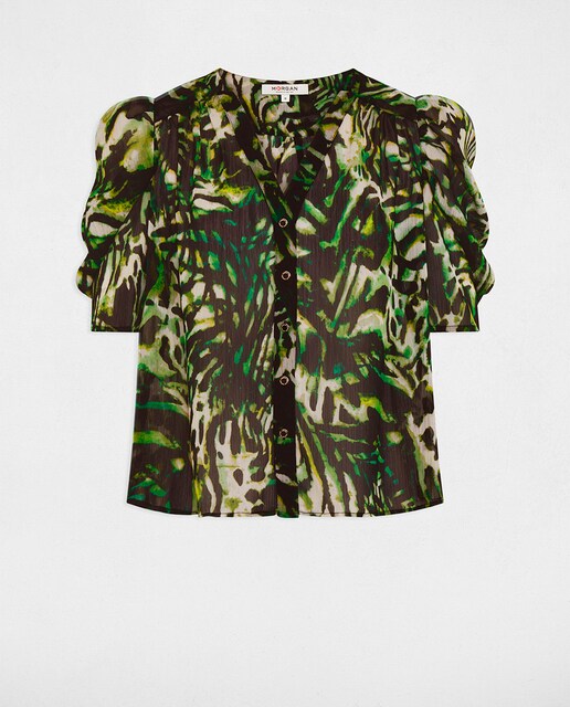 Camisa escote en V estampada de mujer.