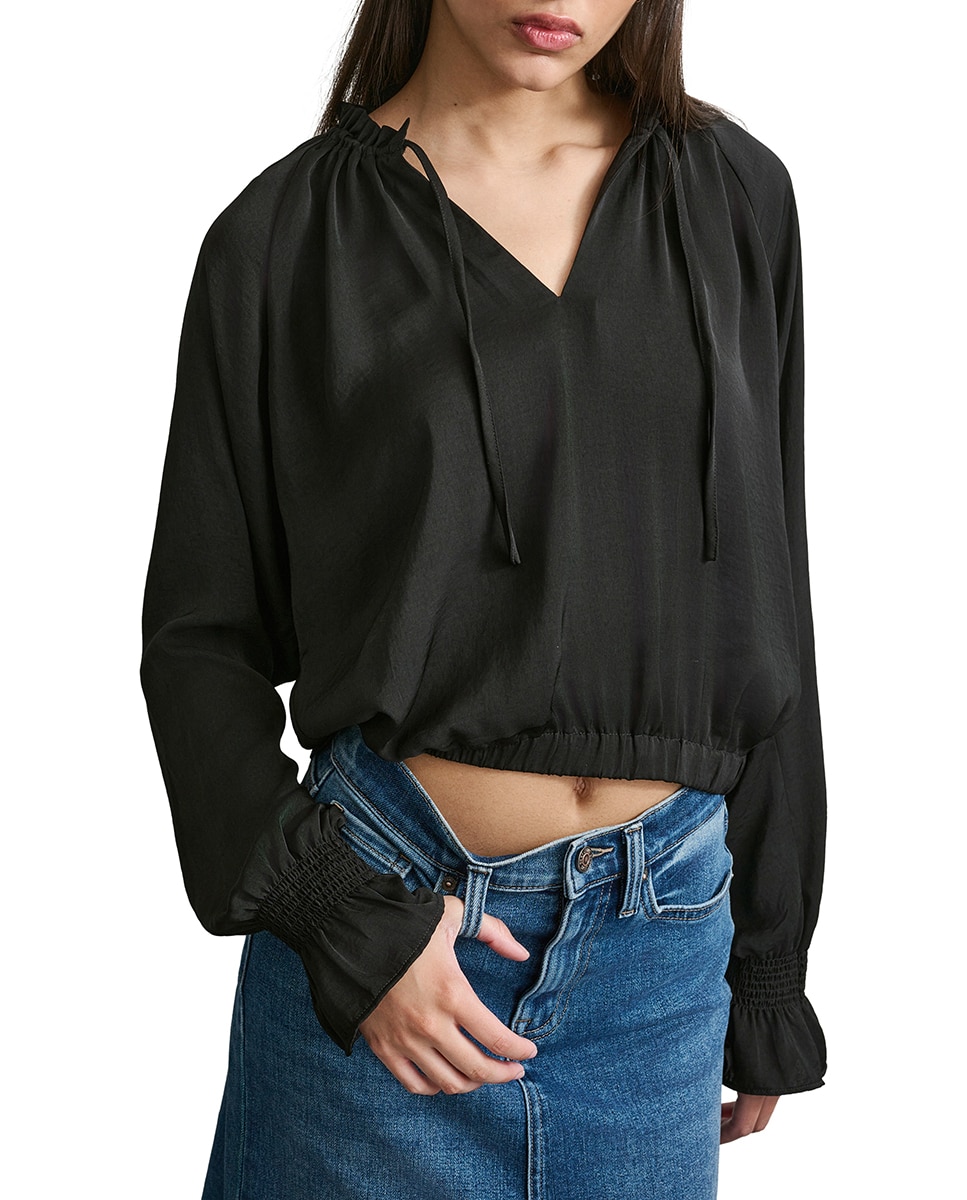 Imagen 0 de Blusa de mujer con cuello asimétrico y manga larga