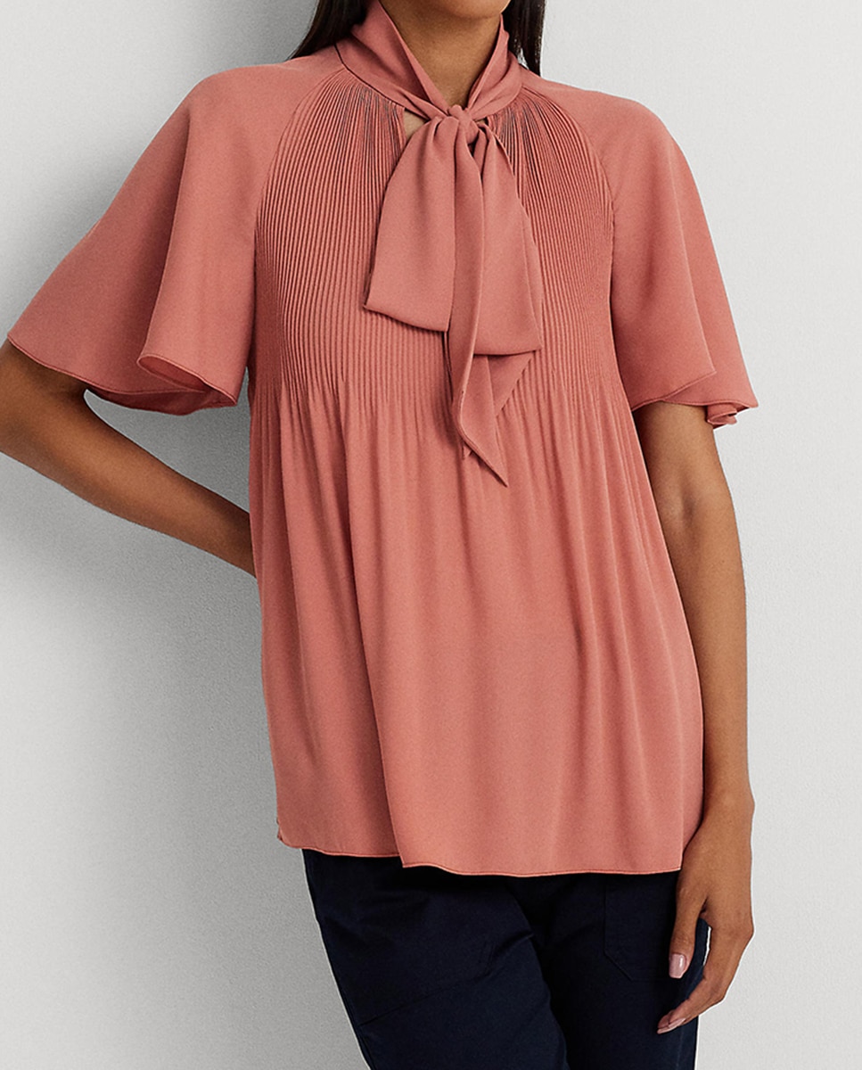 Imagen 0 de Blusa de mujer de manga corta con lazo en el cuello