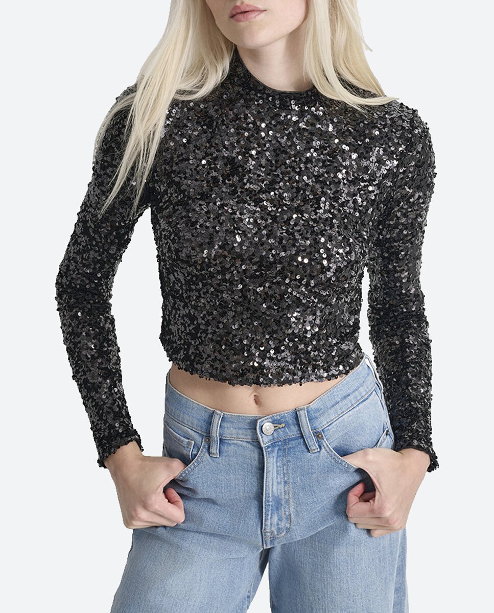 Imagen 0 de Top de mujer de malla con lentejuelas pequeñas