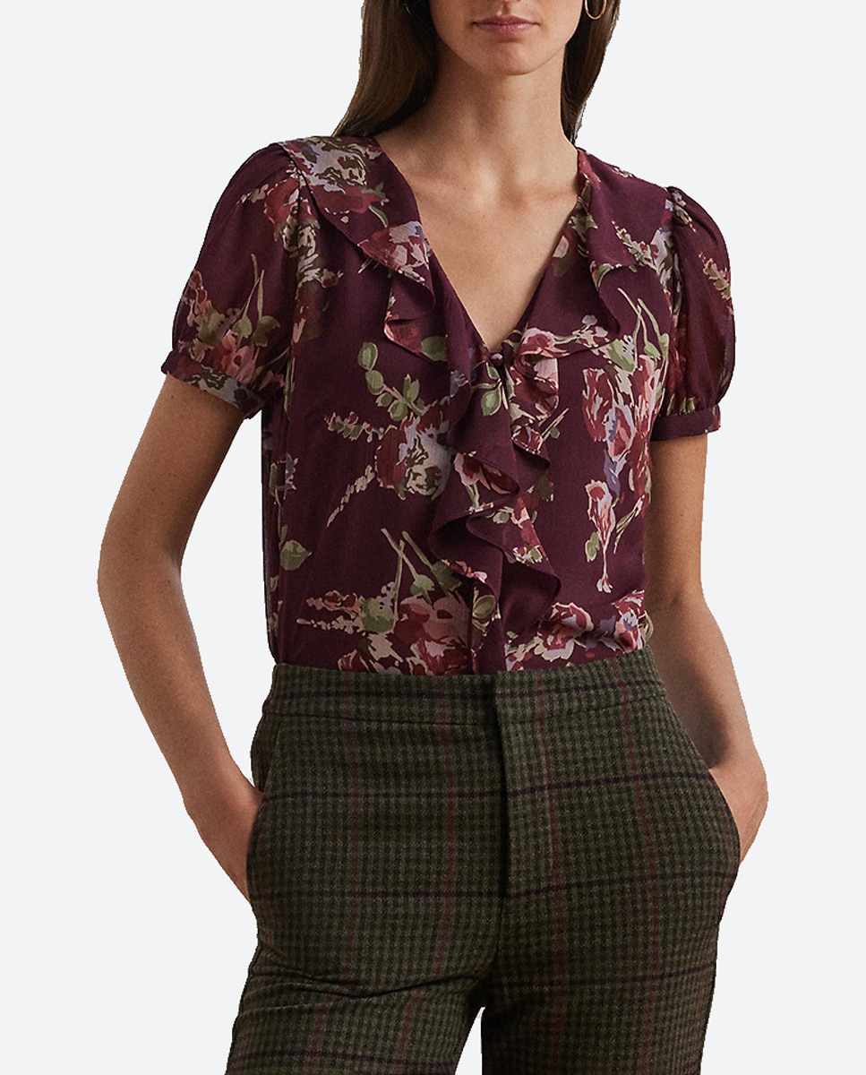 Imagen 0 de Blusa de mujer con volantes y estampado de flores