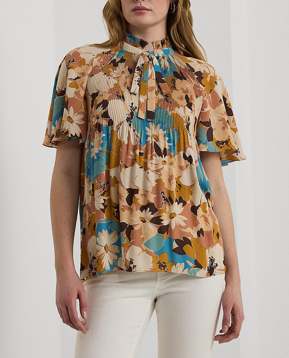 Imagen 0 de Blusa de mujer estampada con lazo en el cuello