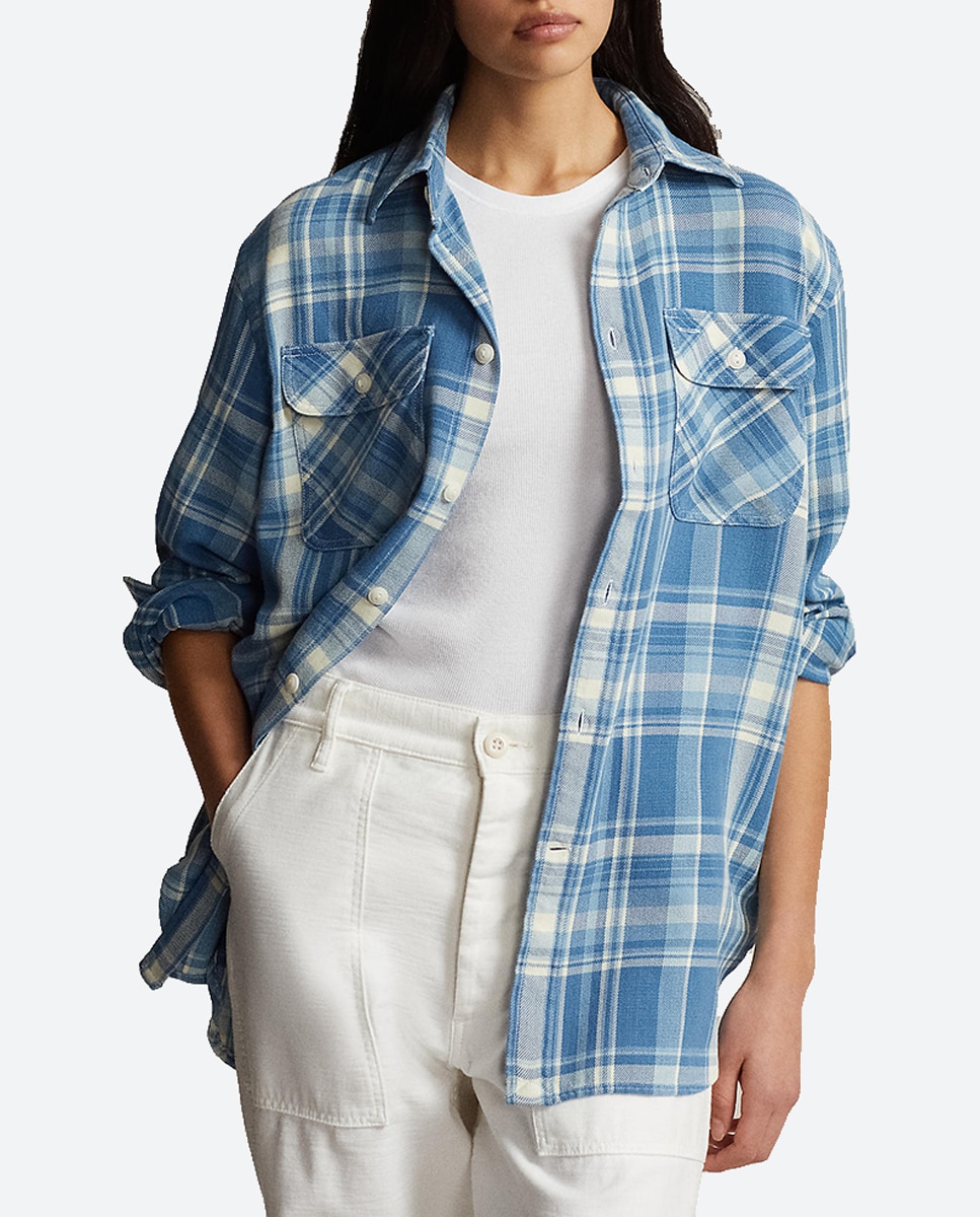 Imagen 0 de Camisa de mujer de algodón con estampado de cuadros