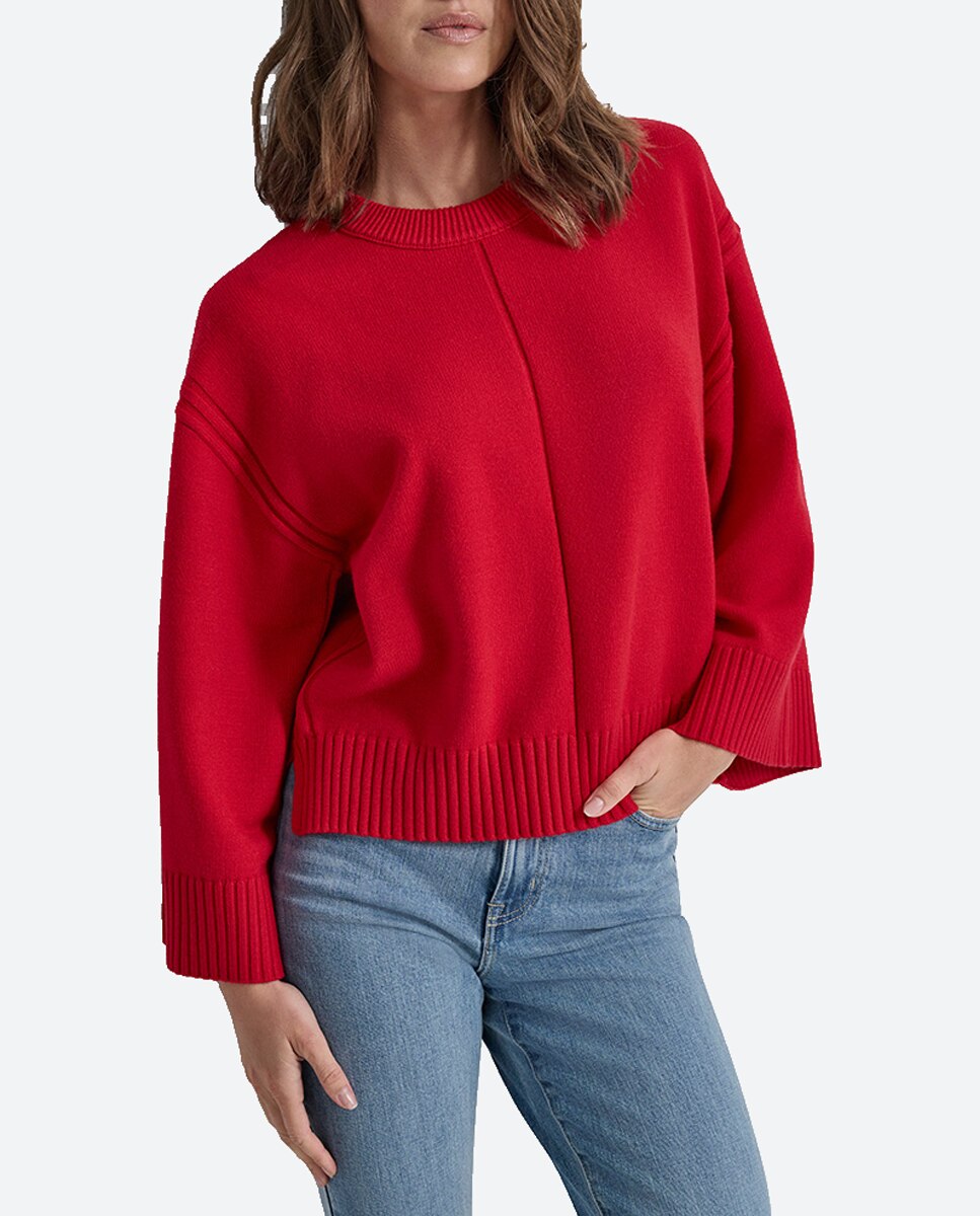 Imagen 0 de Jersey de mujer silueta holgada con cuello redondo canalé