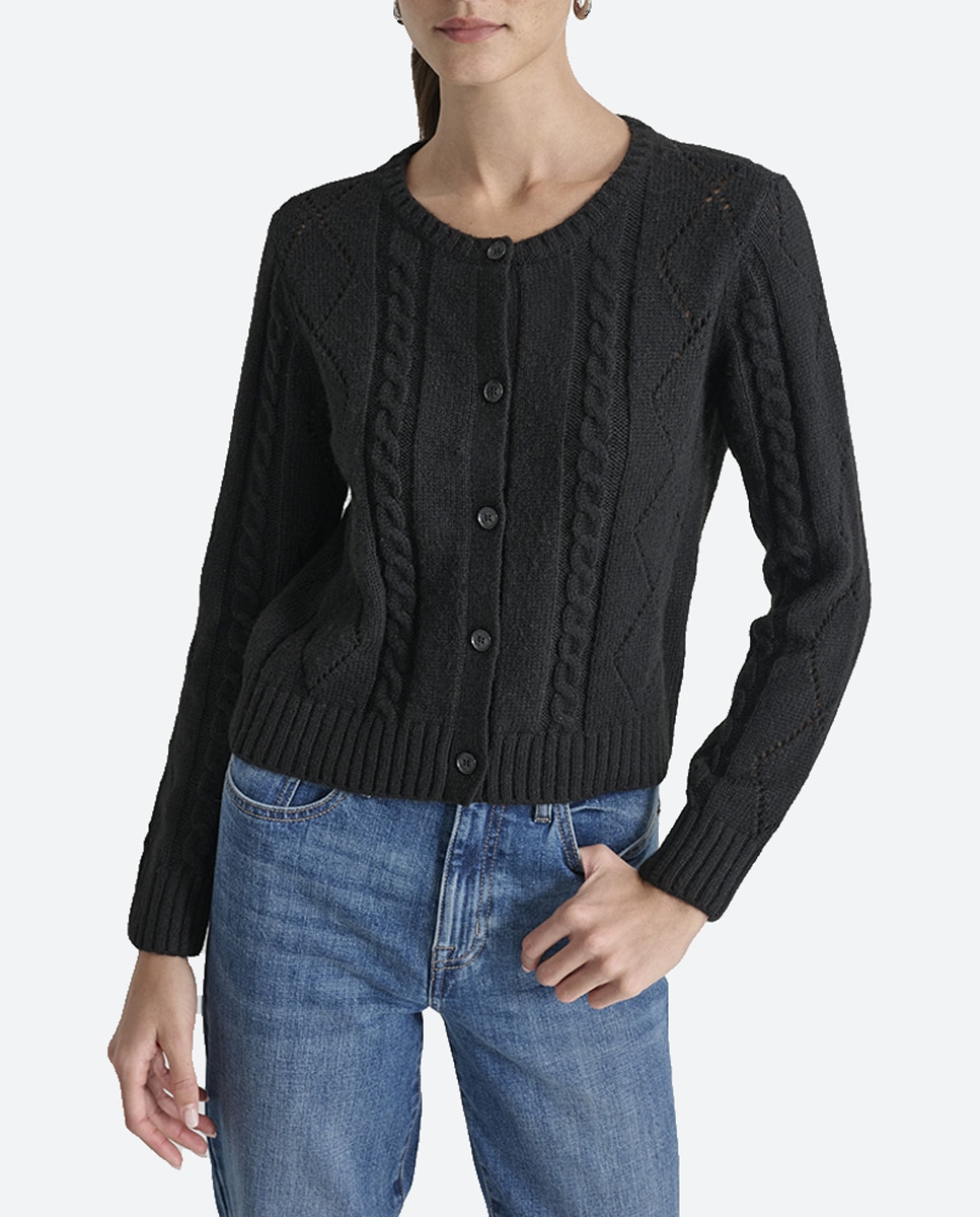Imagen 0 de Cardigan de mujer corto en punto Pointelle escote pico y manga larga