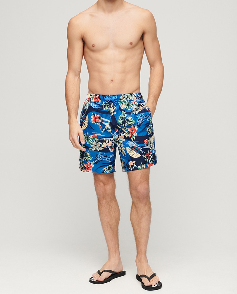 Imagen 0 de Bañador de hombre Con Estampado Hawaiano Reciclado De 43,2 Cm