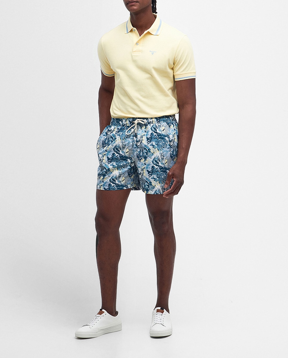 Imagen 0 de Short de baño estampado tropical con cordón en la cintura de hombre.