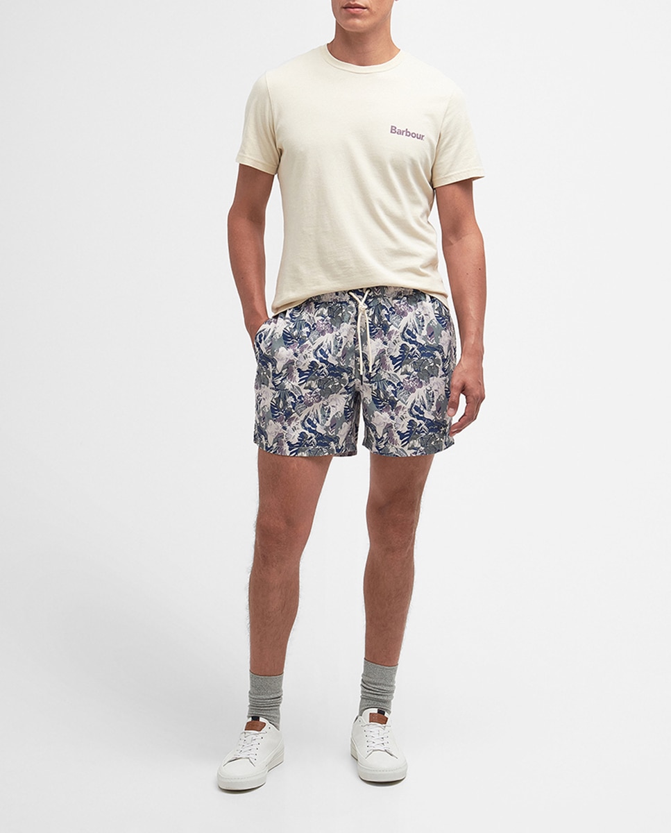 Imagen 0 de Short de baño estampado tropical con cordón en la cintura de hombre.