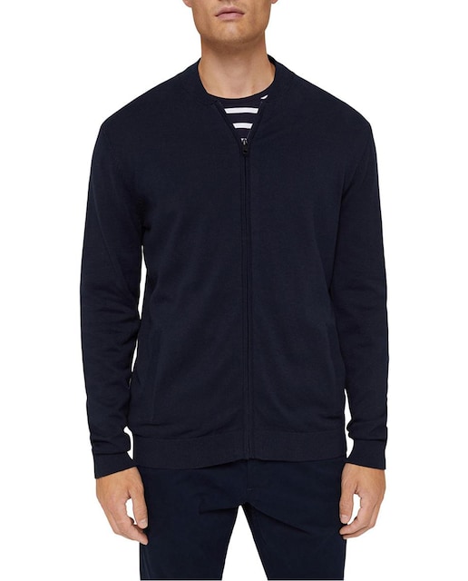 Imagen 0 de Chaqueta de punto básico de hombre en algodón ecológico Pima azul marino