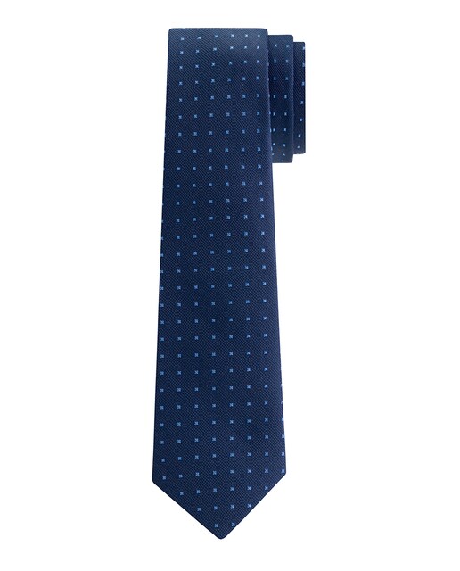 Imagen 0 de Corbata de seda en color azul marino, presenta un estampado geométrico.