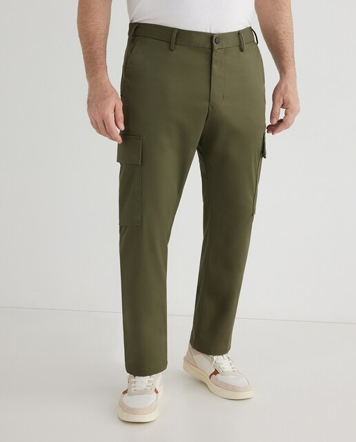 Imagen 0 de Chino de hombre cargo straight fit Denton liso color verde militar tallas grandes
