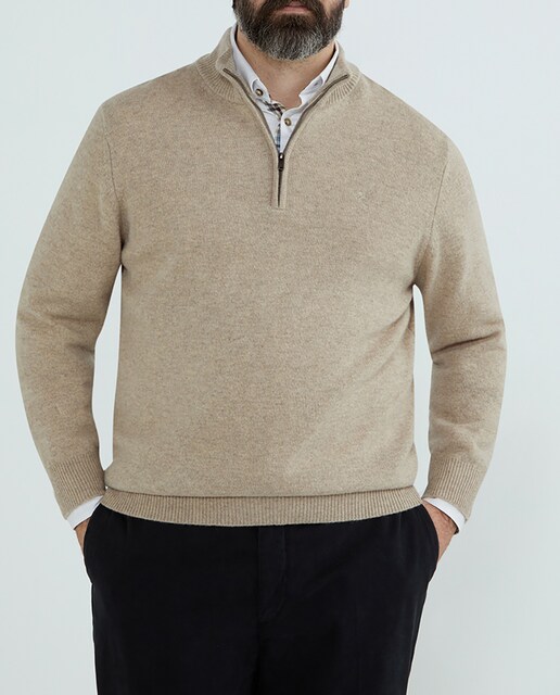 Imagen 0 de Jersey de lana de hombre tallas grandes de media cremallera con logo tallas grandes