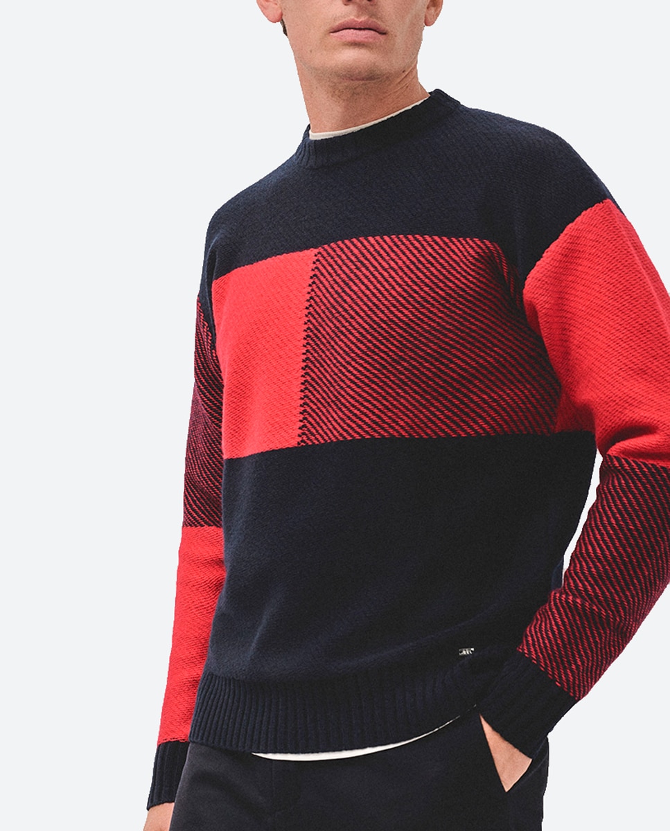 Imagen 0 de Jersey de hombre de lana y cashmere cuello redondo dibujo tartán
