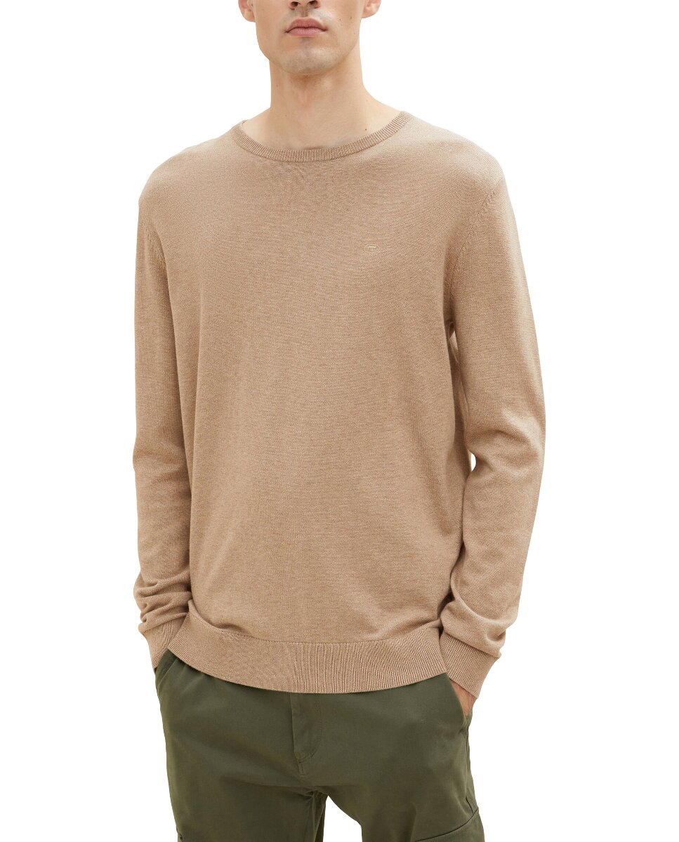 Imagen 0 de Jersey de hombre con cuello redondo y ribetes de canalé