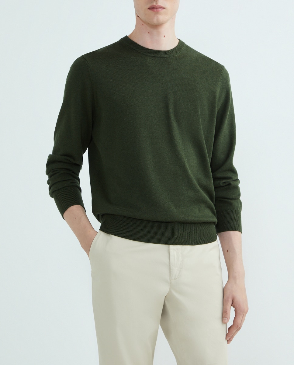 Imagen 0 de Jersey de hombre de algodón y seda con cuello redondo