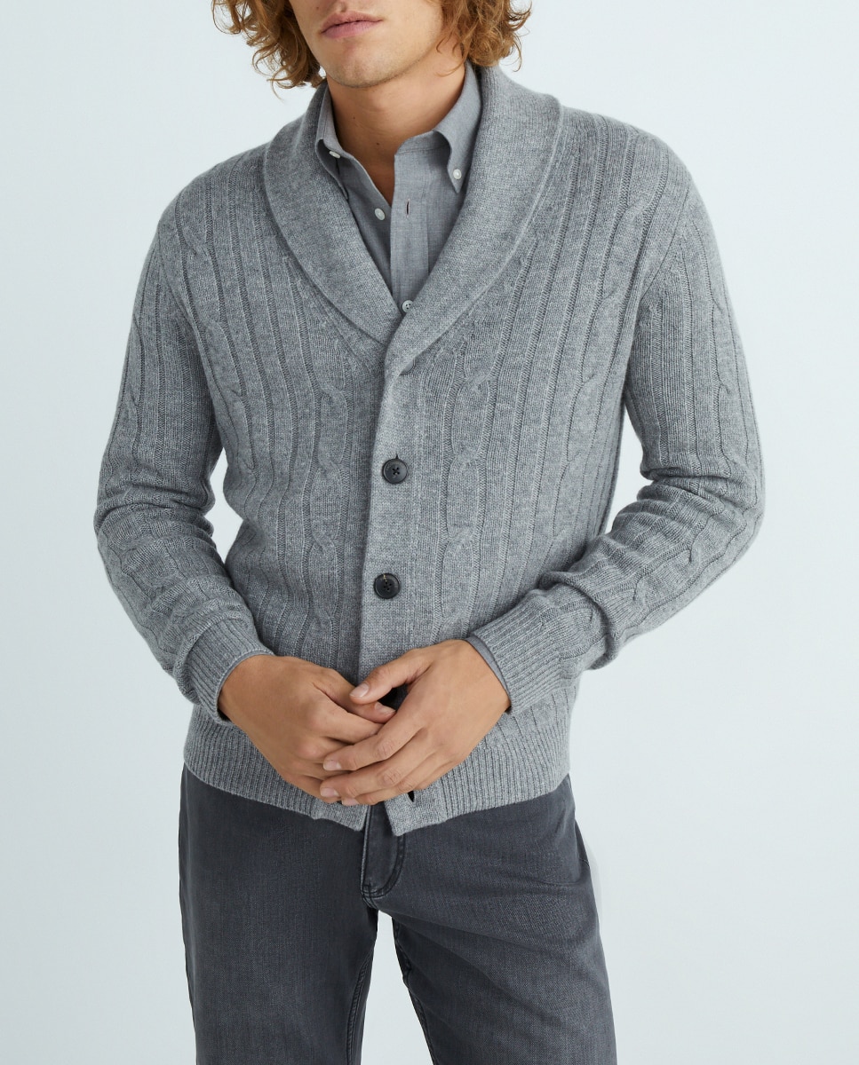 Imagen 0 de Cárdigan de hombre de cashmere con cuello chal en color gris