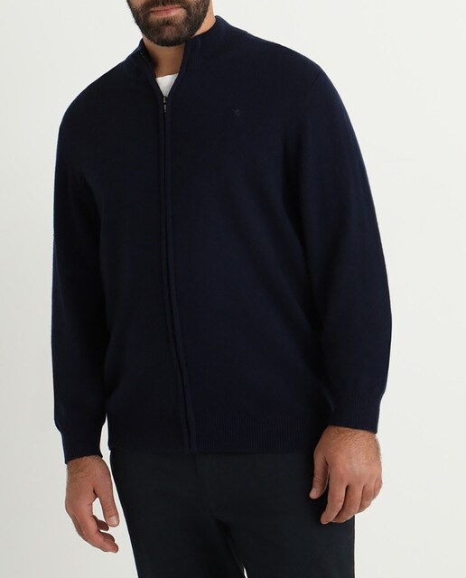 Imagen 0 de Chaqueta de punto de lambswool de hombre azul con cremallera tallas grandes