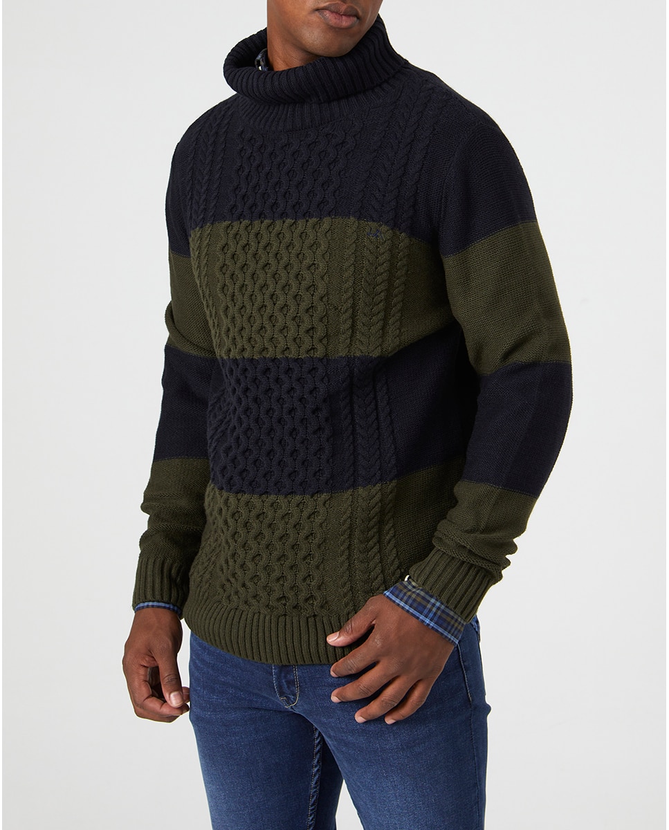 Jersey punto grueso cuello alto bicolor — oferta en Primeriti