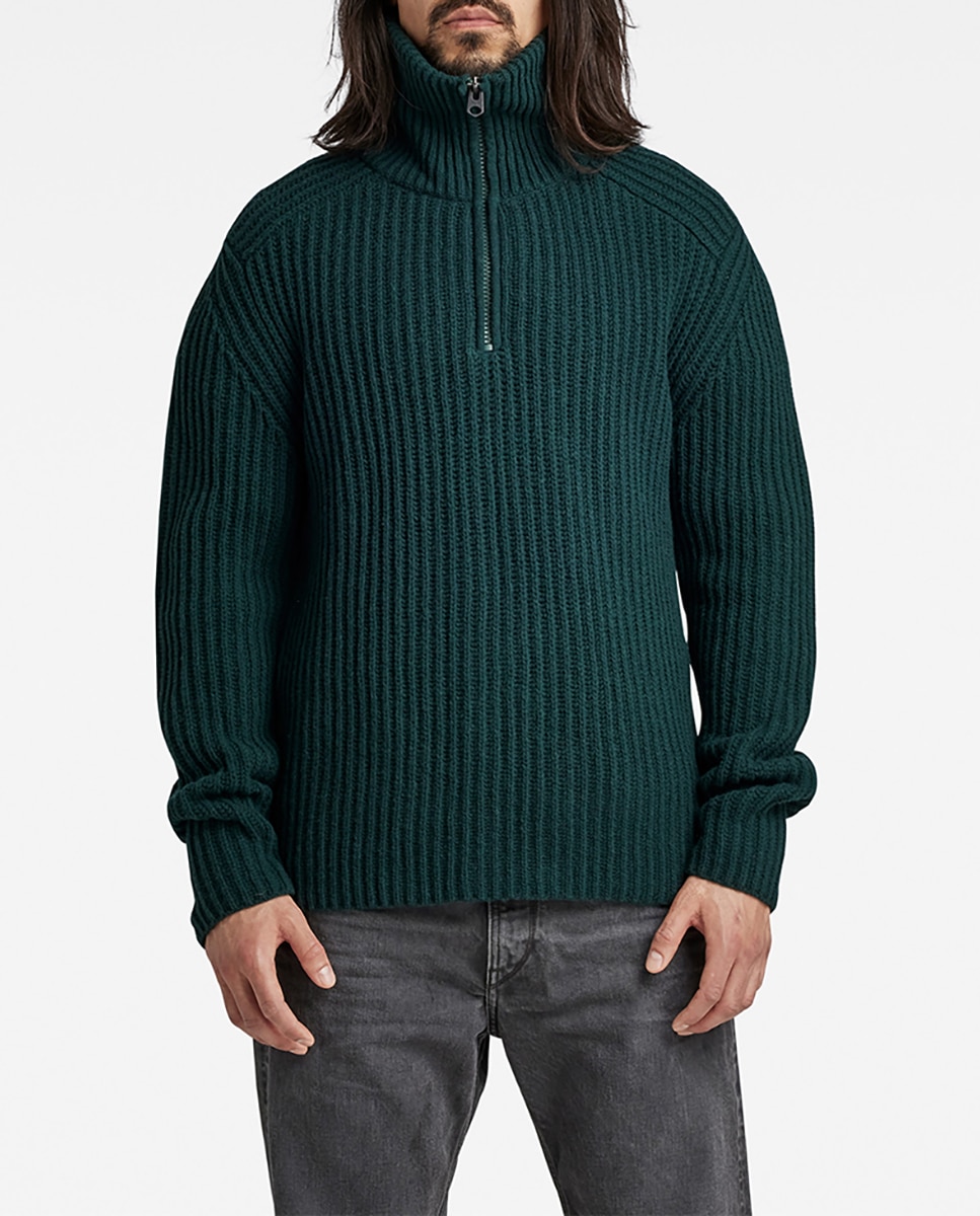 Jersey de punto de hombre Chunky Skipper con cuello alto alzado con una cremallera gruesa — oferta en Primeriti