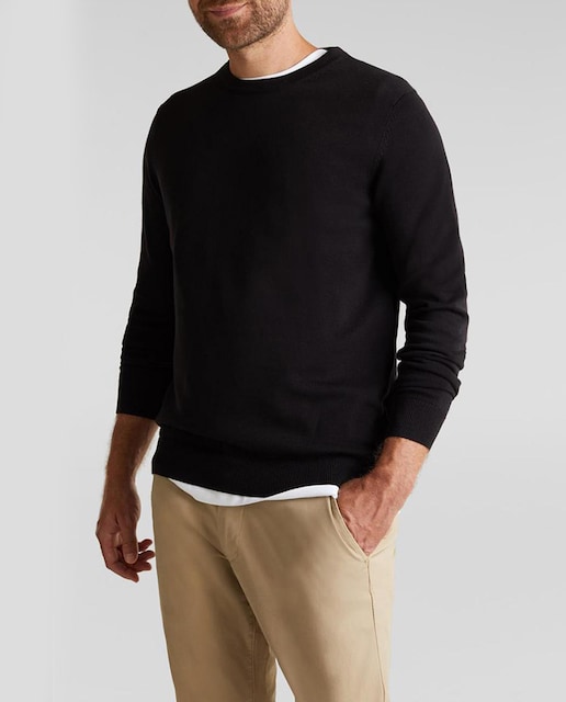 Imagen 0 de Jersey básico de hombre en algodón ecológico Pima negro con cuello caja
