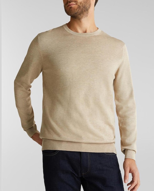 Imagen 0 de Jersey básico de hombre en algodón ecológico Pima beige con cuello caja