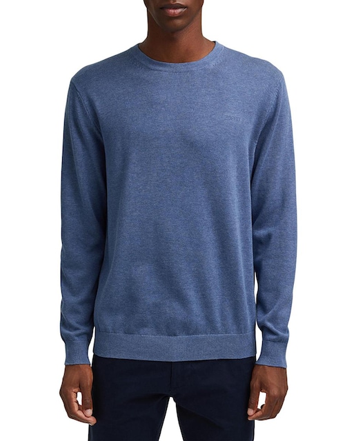 Imagen 0 de Jersey básico de hombre en algodón ecológico Pima azul con cuello caja