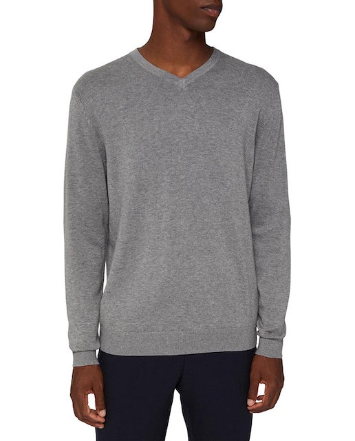 Imagen 0 de Jersey básico de hombre en algodón ecológico Pima gris con cuello pico