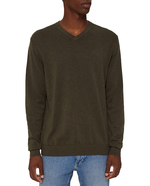 Imagen 0 de Jersey básico de hombre en algodón ecológico Pima kaki con cuello pico