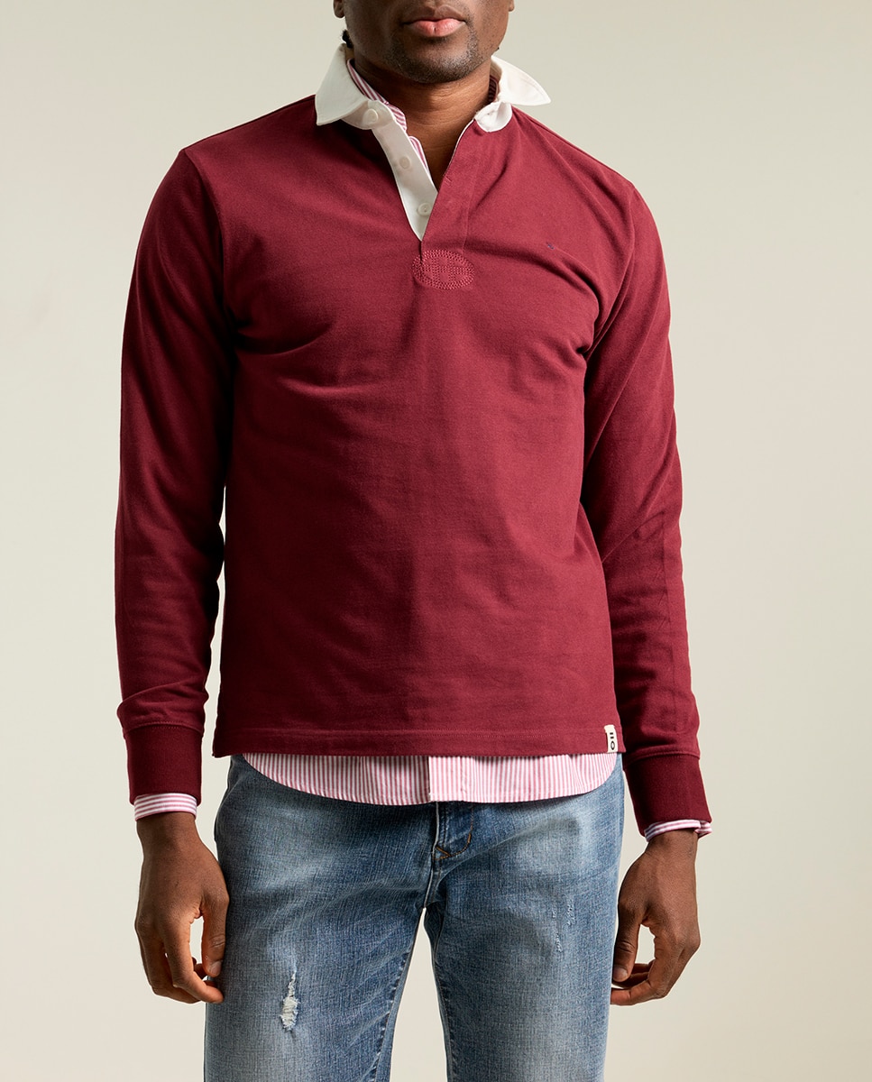 Imagen 0 de Polo liso cuello contraste burdeos