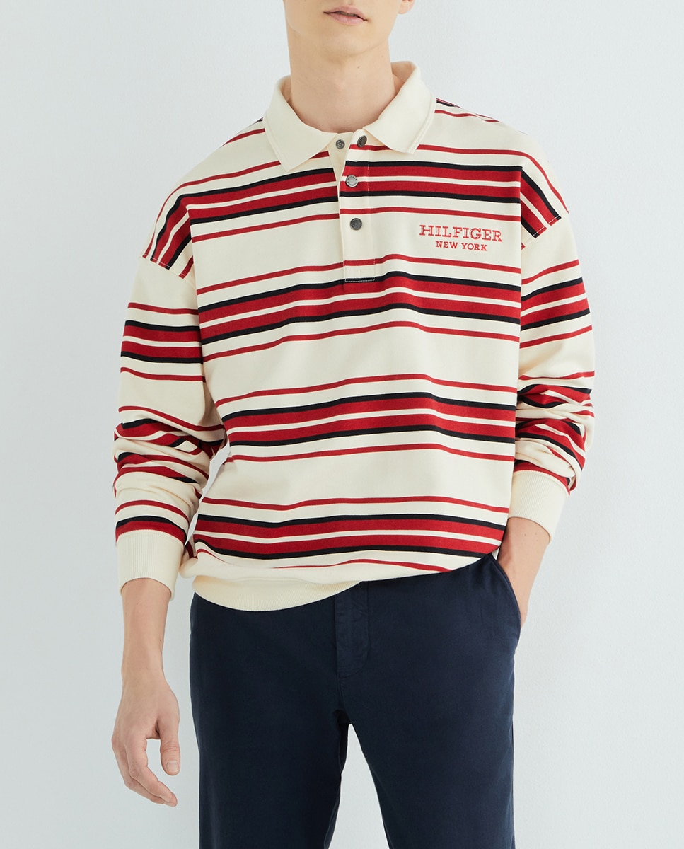 Imagen 0 de Sudadera tipo rugby y estampado a rayas