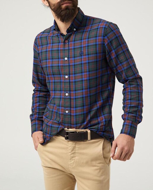 Imagen 0 de Camisa de hombre de cuadros vichy, de corte slim, con cuello botton down