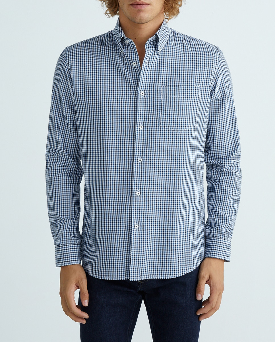 Imagen 0 de Camisa de hombre casual de cuadro pequeño bicolor
